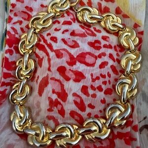 Classic style heavy gold and silver toned braided  chain necklace